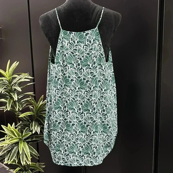 LOFT V-neck,Lined slinky thin strap tank top/tunic green floral print sleeveless - Picture 4 of 10